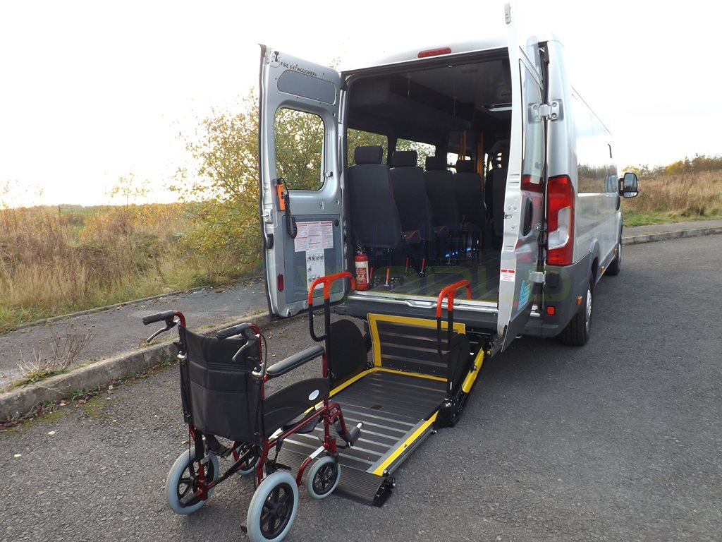17 Seat Peugeot Boxer Wheelchair Accessible Minibus Leasing Exterior Rear Wheelchair Lift