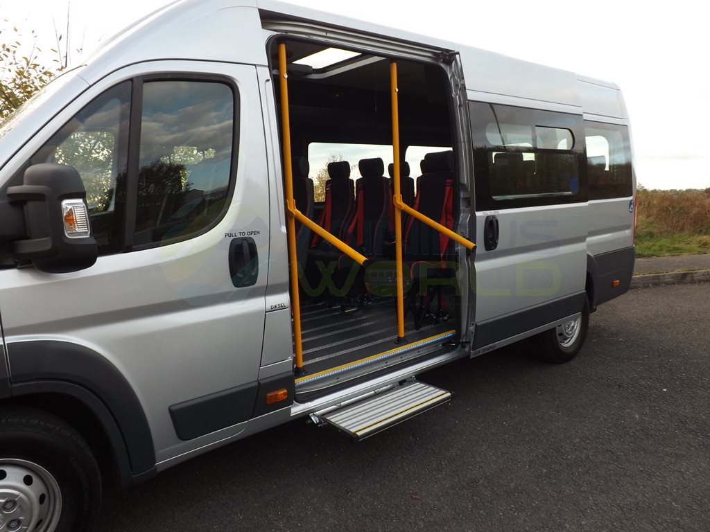 17 Seat Peugeot Boxer Wheelchair Accessible Minibus Leasing Exterior Right Side Door Manual Step