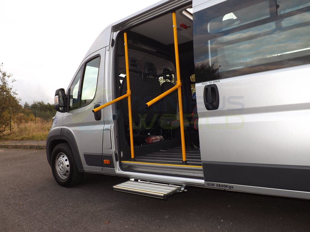 17 Seat Peugeot Boxer Wheelchair Accessible Minibus Leasing Exterior Right Side Door Manual Step Grab Handle