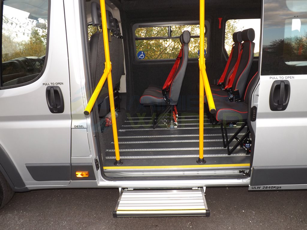 17 Seat Peugeot Boxer Wheelchair Accessible Minibus Leasing Exterior Side Door Manual Step Grab Handle