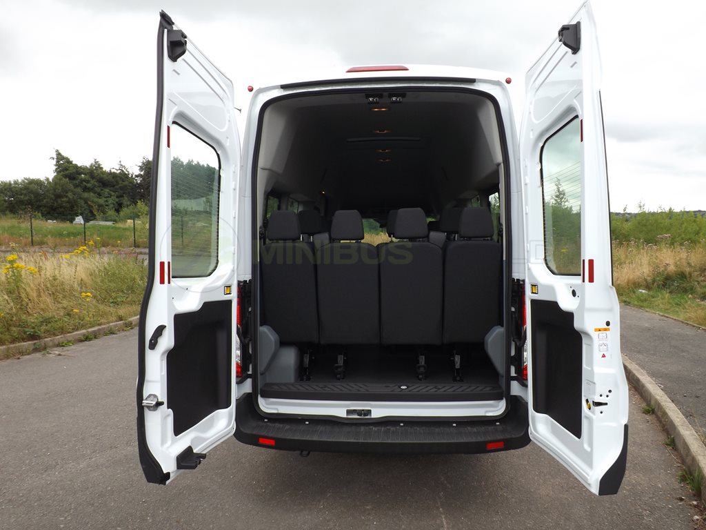17 Seat Ford Transit Drive on D1 Minibus Leasing Exterior Rear Doors Open