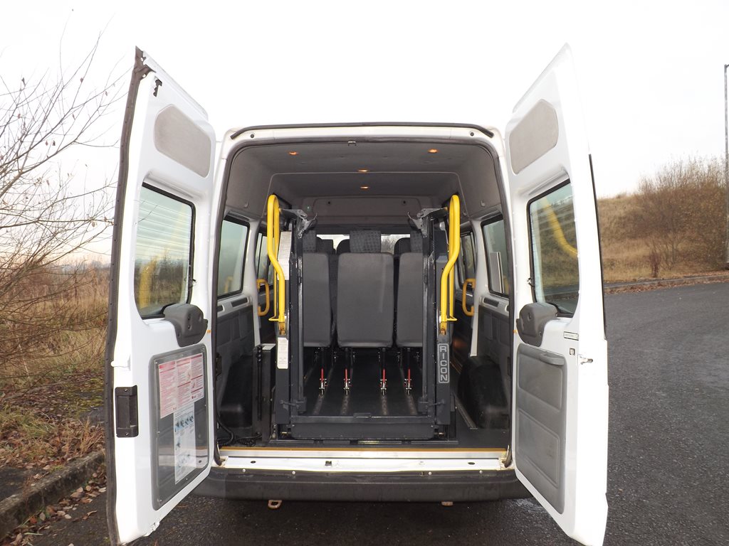 Ford Transit MWB Twin Sliding Doors 9 Seat 140PS Wheelchair Accessible Minibus with Onboard Lift Full Floor Tracking and Removable Seating