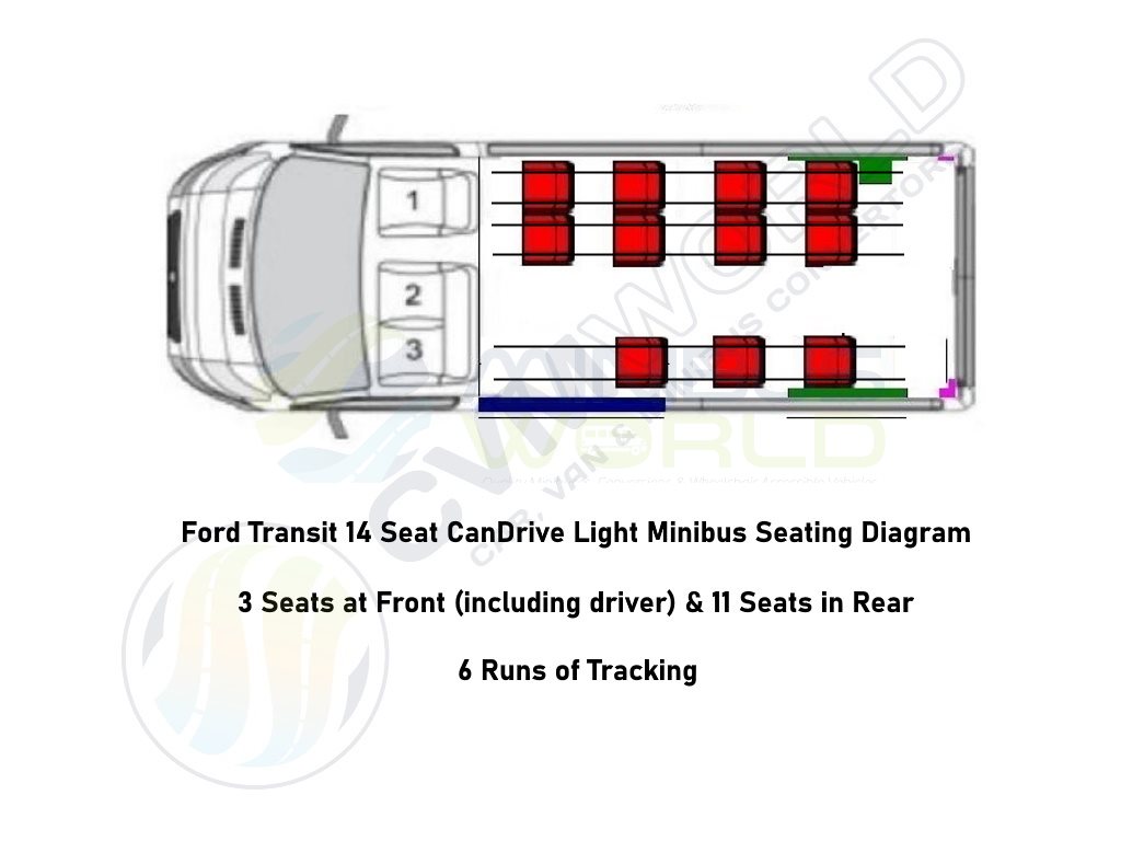 Ford Transit 14 Seat CanDrive Light Minibus Seating Diagram
