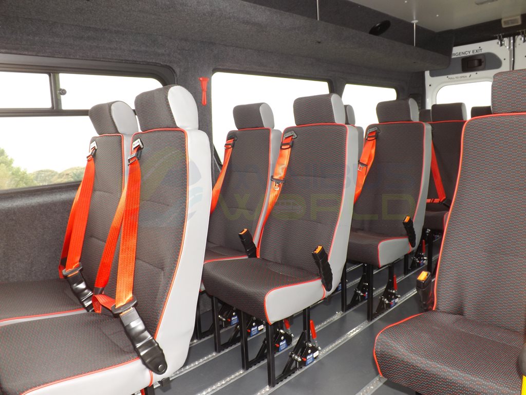 Minibus Seats with Red Seatbelts