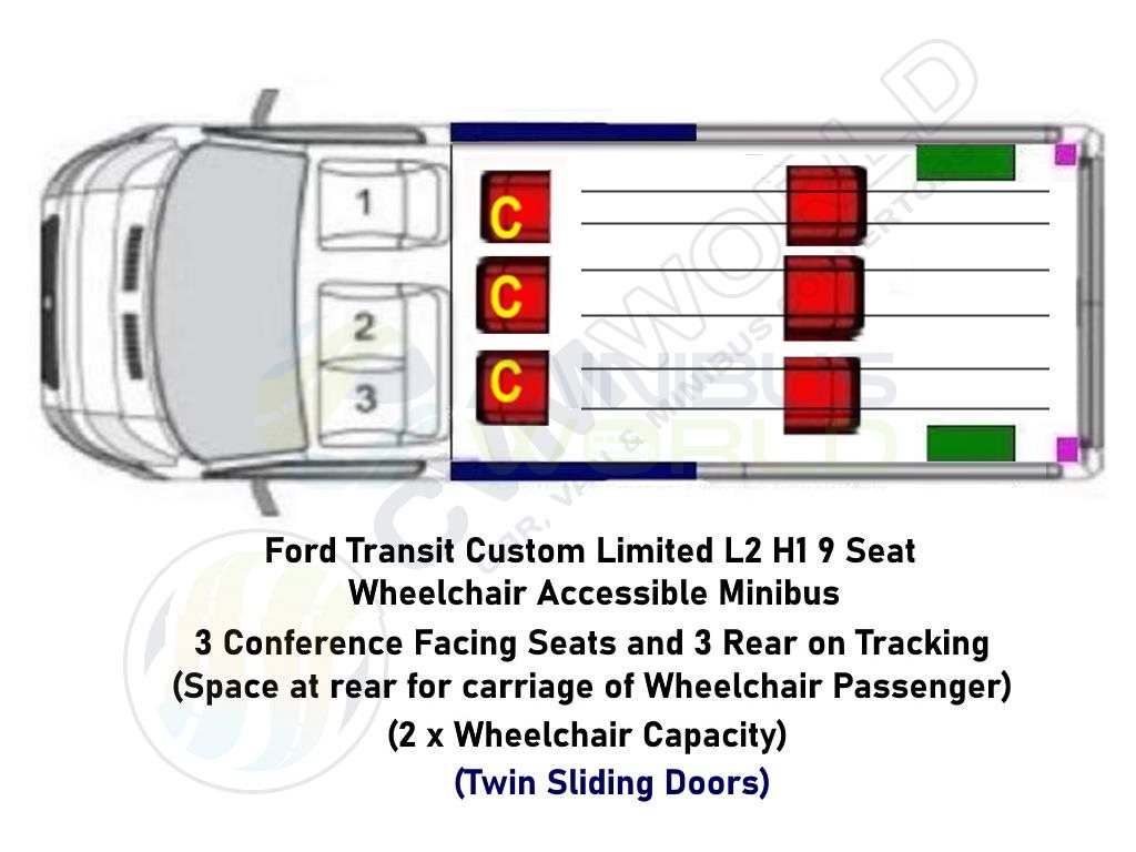 Transit Custom 9 Seat Wheelchair Accessible Minibus Seating Layout