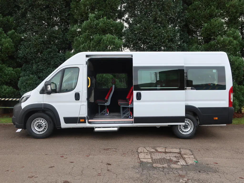 Peugeot-Boxer-Professional-17-Seat-EasyOn-Wheelchair-Accessible-Minibus-With-Onboard-Lift-For-Sale-External-Side-Left-Door-Open