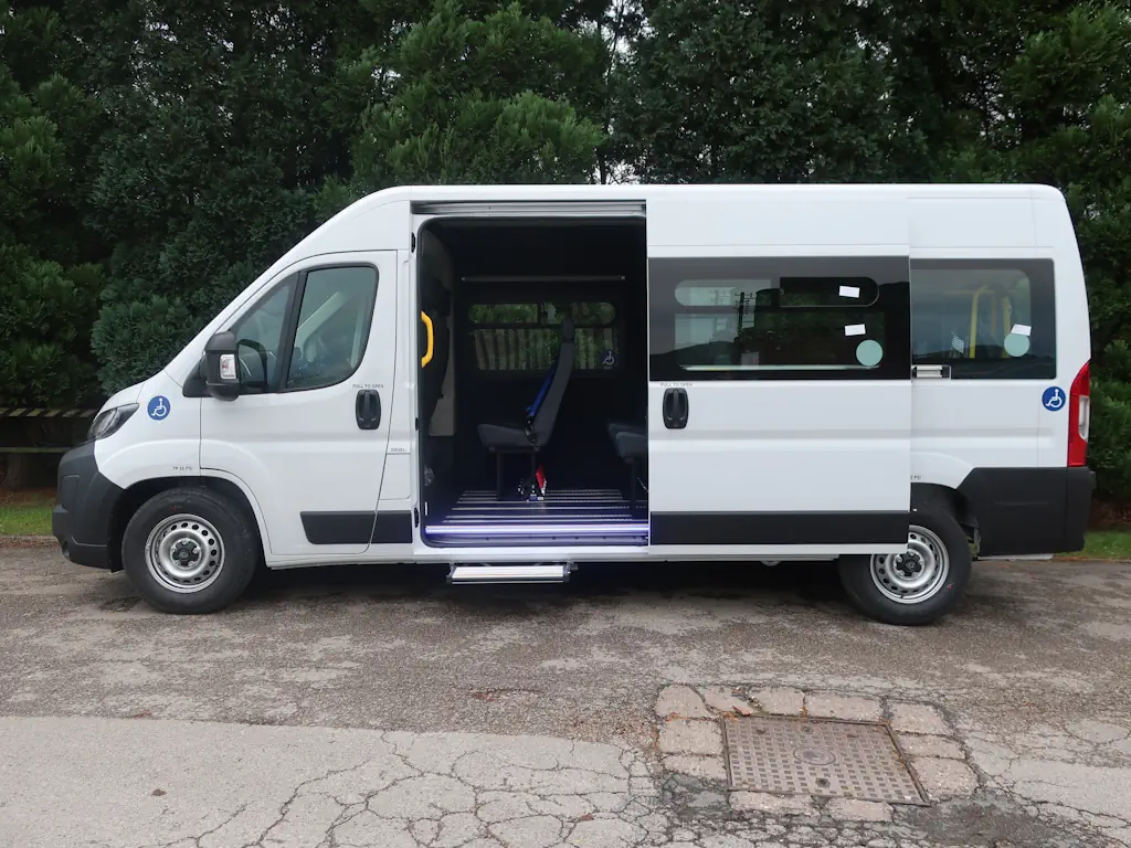 Peugeot-Boxer-Professional-9-Seat-EasyOn-Wheelchair-Accessible-Minibus-With-Onboard-Lift-For-Sale-External-Nearside-Door-Open