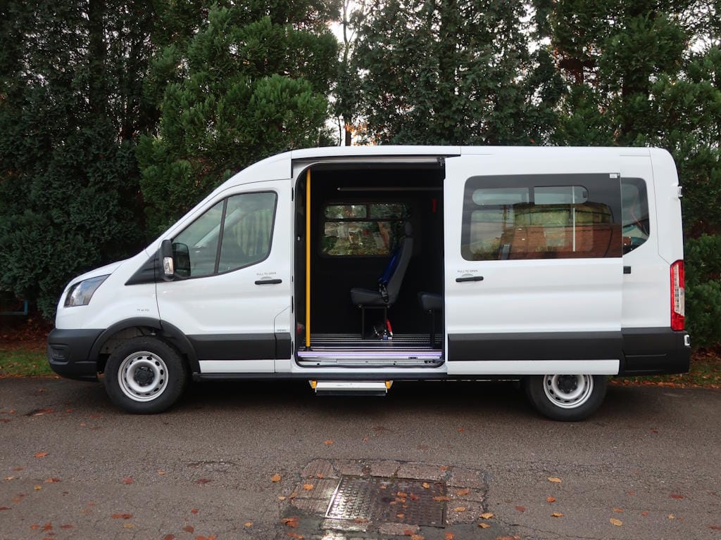 Ford-Transit-Leader-9-Seat-Wheelchair-Accessible-Minibus-For-Sale-External-Nearside-Door-Open